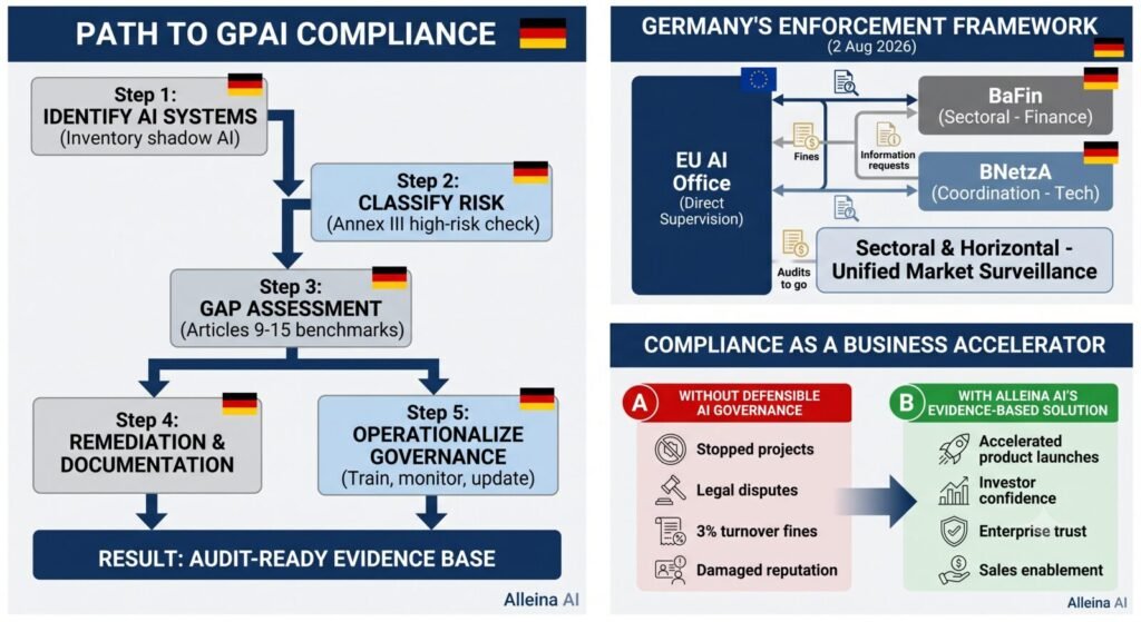 Path to GPAI compliance: five steps from identifying AI systems to operationalizing governance, plus Germany’s enforcement framework